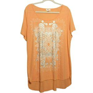 Madison & Berkeley Women's 2X Orange Short Sleeve Graphic‎ Top Blouse Boho Flowy